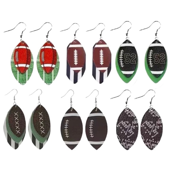 Football Rugby Ball Field Referee Stripes Layer Earrings Faux Leather Sport #12 - Picture 3 of 4